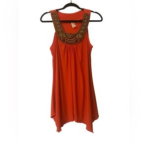 Perseption Orange Embellished Asymmetrical beaded tank
